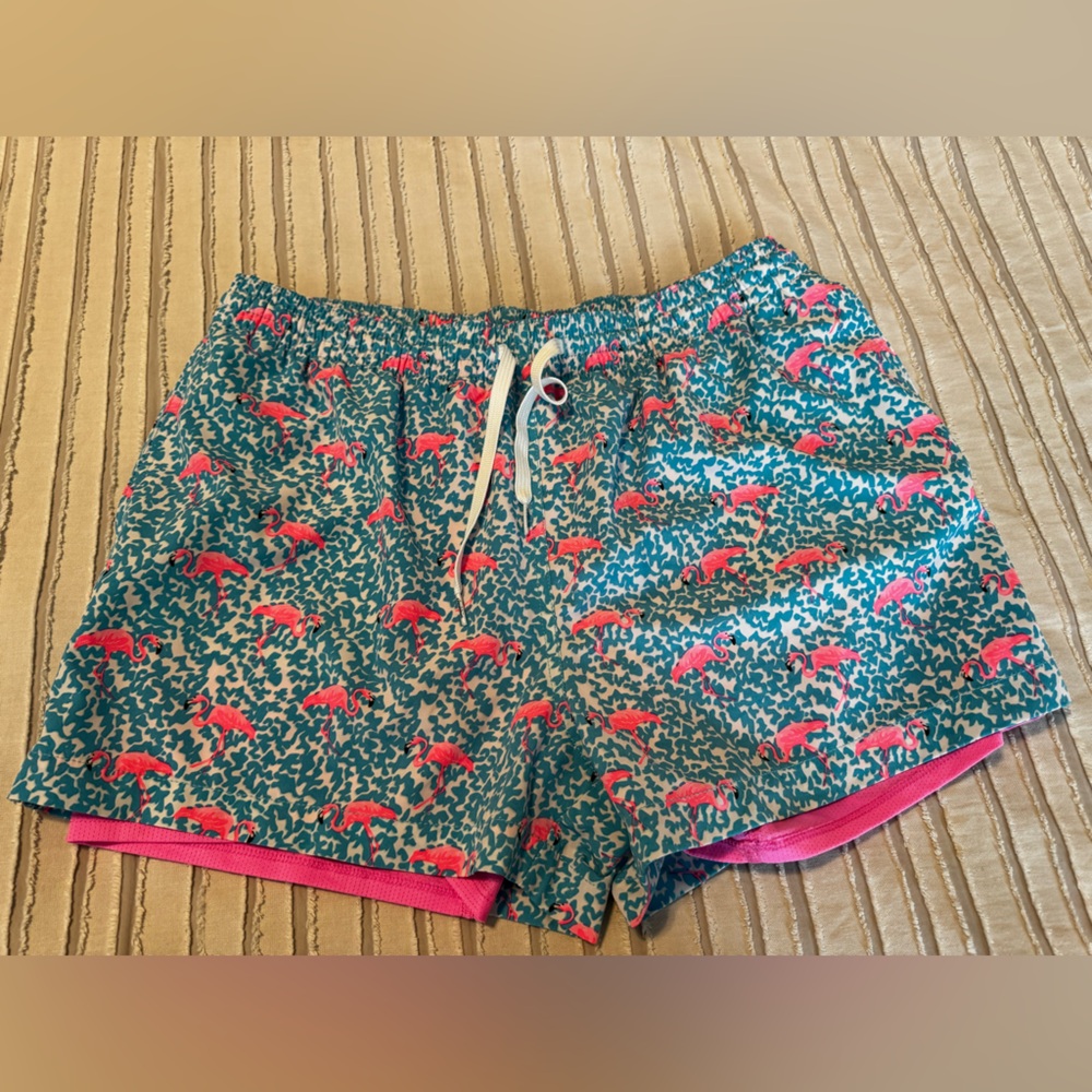 Chubbies Pink and Teal Patterned Shorts flamingo Xl 4inch